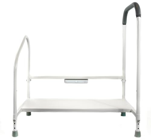 step2bed XL - Bedside Step Stool Bed Climbing Aid for Elderly & Handicapped – LED Light Guided Rails – Adjustable Height, Portable Fall Prevention Aid – Stainless Steel – 800 lb Capacity