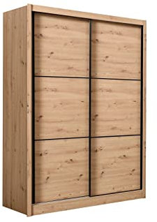 Mar.c.a. Design - Schlafzimmerschrank mit Fersen in Eichenoptik, antik, Kleiderschrank Marseille inklusive Regale und Schiebetüren - 166 x 60 x 215 h