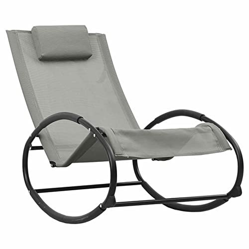 Gecheer Sonnenliege Strandliege mit Kissen Stahl und Textilene Gartenliege Schaukelliege Gartenmöbel Liege Holzliege Relaxliege Liegestuhl Balkonliege Saunaliege,Grau
