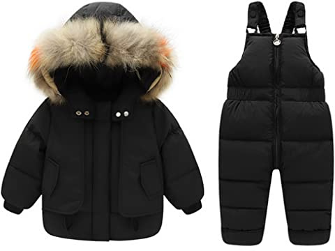 ACMEDE Enfant Combinaison de Ski 2PCS Doudoune à Capuche + Pantalon de Ski Bébé Combinaison de Neige Ensemble de Ski Fille Bébé Garçon Hiver Manteau de Duvet Pantalon de neige1-2-3-4 Ans
