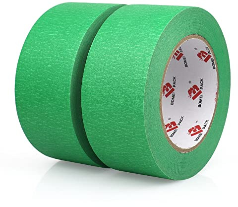 BOMEI PACK 2 rouleaux Ruban de Masquage Peinture 50mm x 50m - Vert Ruban Adhésif décoratif Ruban de peinture à usage général