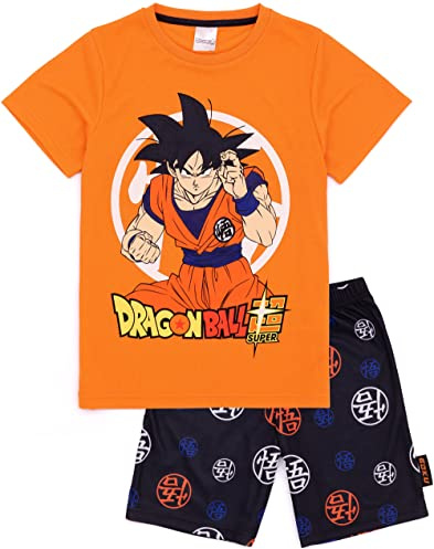 Dragon Ball Z Pigiama Bambini | Ragazzi Ragazze Goku Personaggio Arancione Manica Corta T-Shirt Simbolo Guerriero Pantaloncini Nero | Merchandising di Abbigliamento Anime