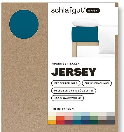 Schlafgut Easy Jersey Spannbettlaken 140x200 bis 160x200 Petrol Deep, Spannbetttuch aus 100% Baumwolle