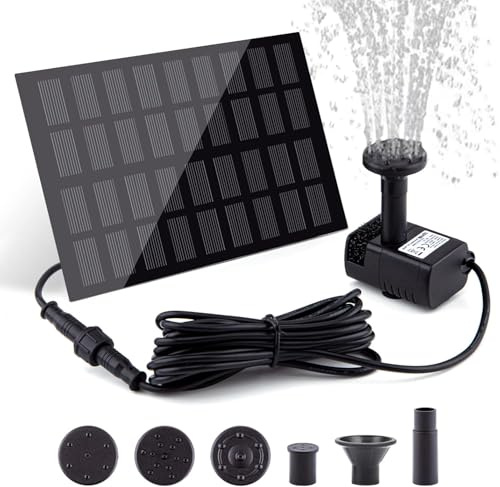 Solar Fountain Pump for Bird Bath, with Separate Solar Panel, 2 W Upgraded Solar Water Pump with 3 M Long Cable & 4 Nozzles for Bird Bath, Outdoor Pond, Patio Garden and Fish Tank (Black)