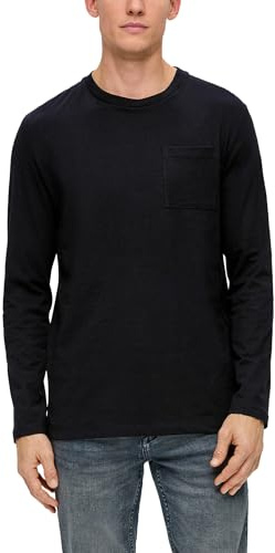 s.Oliver Herren 2138668 Langarmshirt mit Flammgarnstruktur, 9999 schwarz, L