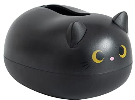 Cyrank Cartoon-Katzen-Taschentuchbox, Taschentücher Box, Kunststoff-Taschentuchbox Schwarz, Toilettenpapierhalter Katze, Kawaii Kunststoff Taschentuchspender Cartoon Tissue Box(Schwarz)