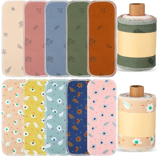 VitalCozy 50 toallas reutilizables lavables para bidé, toallas de tela reollable, toallas sin papel, toallas de algodón absorbentes, toallas de papel para cocina, paños de cocina sin papel (bonita
