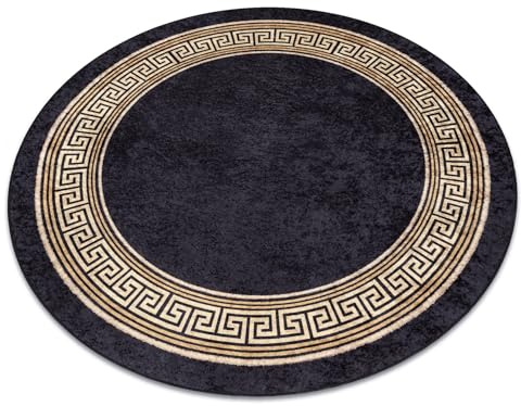 rugsx MIRO 51360.802 Waschteppich Anti-Rutsch schwarz/Gold Rund 100 cm