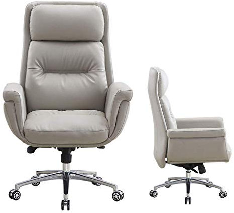 Chaiselongue Hohe Rückenlehne Bürostuhl aus Leder - Einstellbarer Neigungswinkel und Klapparme Executive Computertischstuhl, dicke Polsterung für Komfort und ergonomisches Design für Lutscher