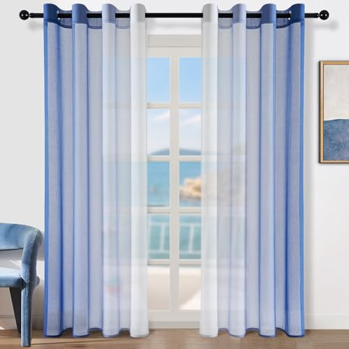 Topfinel Tende Voile Semi Trasparenti con Occhielli Tende Verticali Sfumate per Soggiorno Camera da Letto Cucina Camera da Bambino Tenda 2 Pannelli 140 x 260 CM Blu Zaffiro