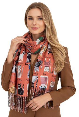 The Accessory Co. Cat Print Womens Scarf – Lightweight Cotton Shawl Wrap, Fun Cat Design, Ideal for Spring, Summer, Autumn & Winter – Perfect for Birthdays, Mother’s Day & More