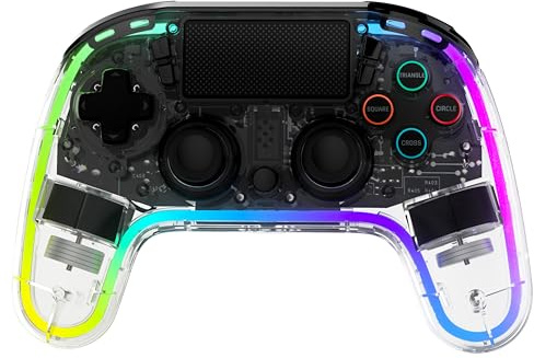 Snakebyte GAMEPAD RGB 4 - transparenter Wireless Controller für PlayStation 4, einstellbare RGB-Beleuchtung, starker Akku, belegbare Zusatztasten