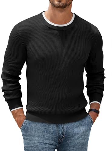 COOFANDY Men's Crew Neck Jumper Lightweight Sweater Knitted | Smart Casual Jumpers for Men UK，Round Neck Long Sleeve Sweater，Casual Business Pullover