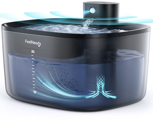 Katzenbrunnen Kabellos mit Bewegungsmelder und Akku 4000mAh Pumpenfreies Design FEELNEEDY 4L Trinkbrunnen für Katze Ohne Strom Batteriebetrieben Wasserautomat für Katzen Leise Wasserbrunnen Schwarz