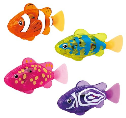 4 Stück Roboter Fisch, Robo Fische für Kinder Fisch Badewanne Spielzeug Elektrisch mit Leuchtende Wiederverwendbare Schwimmende Roboterfische Baby Badespielzeug Set für Kinder (Batteriebetrieben)