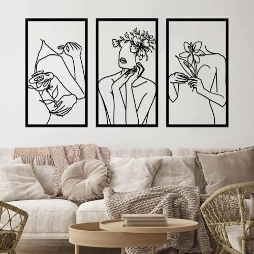 ESTART 3 Stück Metall Wanddeko Schwarz Minimalistische Wandkunst für Wohnzimmer, Schlafzimmer und Badezimmer - Frau Wand Hängen