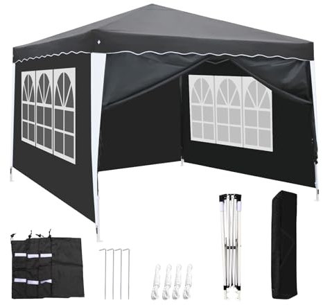 ShieldWall Pavillon 3x3 Wasserdicht Stabil Winterfest Pavillon faltbar, Faltpavillon 3x3 mit 4 Seitenteilen, Verbessertes Doppelt versiegeltes Gewebe 100% Wasserdicht UV55+ Europäischer Wellenstil