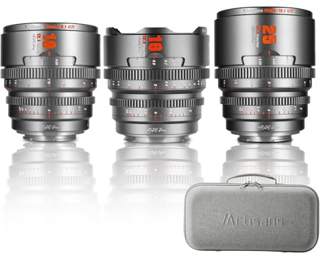 7artisans 10mm/16mm/25mm T2.1 Professional Cine Lens S35 Frame Set Compatible for Canon RF-S Mount for RED KOMODO/KOMODO X/CANON C70/R7/R50/R10(Titanium Gray)