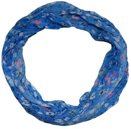 beybey® Damen Seide Loop Schal mit Blumenmuster - wunderschön und fein - Seidenschal - Loop Schal Damen - Schlauchschal Damen (Lux blau)