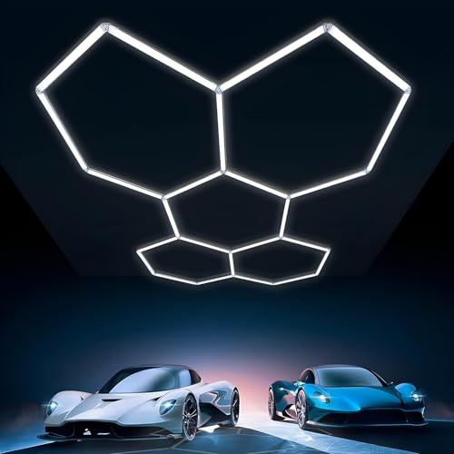 Sedtonmu Hexagon LED Garage Light, 6500K 5 Holes Sechseckige Garagenleuchten Hexagon Led Lights for Autoaufbereitung Garage Werkstatt Fitnessstudio,6500K