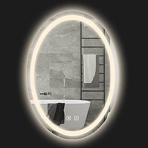 UHJKLA Badezimmerspiegel Ovaler Wandspiegel, LED-Badezimmerspiegel, Badezimmerspiegel mit Beleuchtung, mit Touch-Schalter und Antibeschlag, Energiespar-Lichtspiegel - Farbe zur