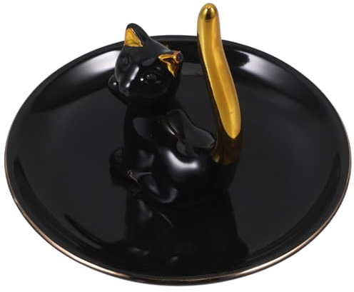VALICLUD Plateau à Bijoux Multifonctionnel pour Rangement de Bijoux et Clés en Céramique Noir Forme Chat Élégant pour Salle de Bain ou Table Basse