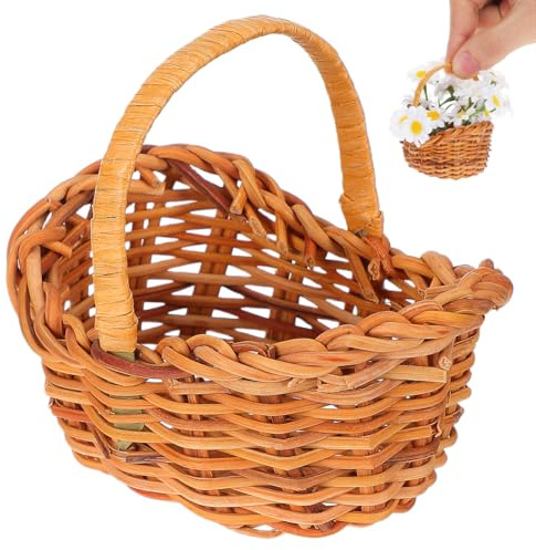Abaodam Handmade Woven Small Basket Multifunctional Storage Flower Basket Miniature Accessory Rattan Picnic Basket for Outdoor