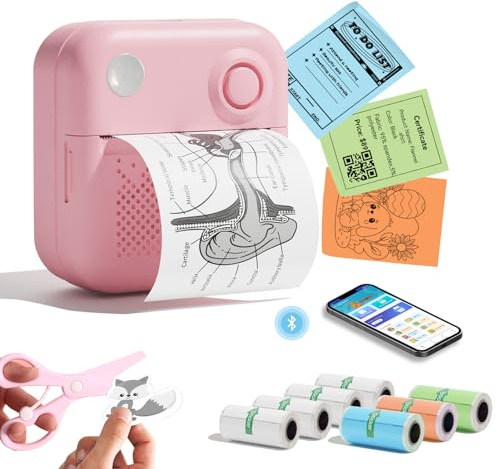 DOLEWA LX-D3 Mini Drucker, Bluetooth Pocket Printer, Tragbarer Thermodrucker mit 8 Rollen Aufklebern, Kompatibel mit iOS und Android, für Lernen, Bilder, Quittungen, to-Do-Listen (Rosa)