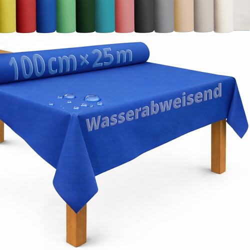 DecoHomeTextil Tischdecke Vliesstoff Rolle 1 x 25 m Blau | abwaschbar, wasserabweisend, zuschneidbar, anpassbar, Tischdeckenrolle, Vlies