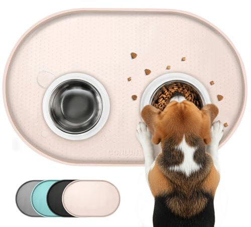 Conlun Napfunterlage Hund,1,2cm Hohe Ränder Futtermatte Katzen zur Vermeidung von Verschüttungen,BPA-Freie mit Rand Futtermatte für Haustiere für Futter- und Wassernäpfe (60x40cm, Naturbraun)