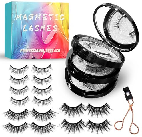 Magnetische Wimpern, Natürlich Aussehende Magnetische Wimpern mit Applikator, 3D Falsche Magnet Wimpern Set Kein Kleber & Langlebigkeit, Drei Typen/8 Paare