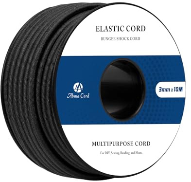 Abma Cord Gummischnur 3mm x 10m Gummikordel Gummiband Elastische Gummiseil | 100% Dehnung, Rucksack, Party-Hüte, Schmuck, Basteln, Camping, Zelt