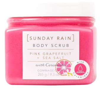 Sunday Rain Pink Grapefruit and Sea Salt Body Scrub Exfoliator, Exfoliating and Nourishing, with Ceramides, Pink, 265g