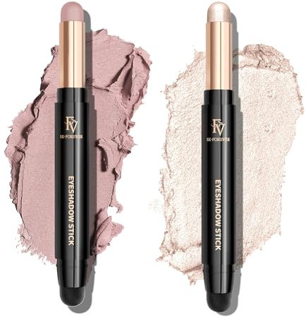 FV Lidschatten Stift Set 2 Pack, Creme Eyeshadow Hochpigmentiert, Wasserfest und Langanhaltend Eyeshadow Sticks, Knitterfrei mit Schimmer, Rose Matte & Pearl Shimmer