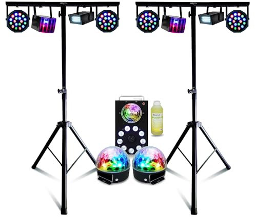 MOOVING LIGHT & SOUND - Pack Lumière 2 Pieds Mooving ML-SUPPORT-DJLIGHT - Machine à fumée Ibiza 700W - 10 Effets de Lumière Derby Strobe Astro - Soirée DJ