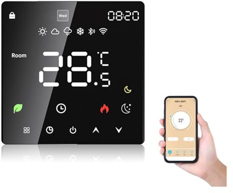NGBFF Thermostat sans Fil, Tuya – Thermostat Intelligent, Chauffage électrique Sol, chaudière à Eau et à gaz TRV, température, télécommande vocale,pour la Maison(K6H-WIFI-3A)