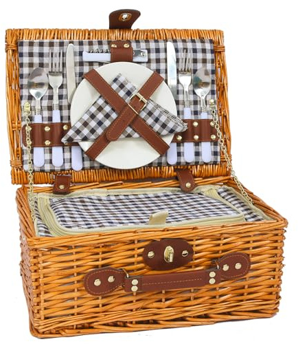 HYBDAMAI Picknickkorb-Set für 2 mit Kühlfach, Weinbeutel und Besteck | Abnehmbarer Schultergurt, leicht zu tragen, ideal für Camping, Strand, Wandern, Grillfeste, Familienausflüge und Geschenke