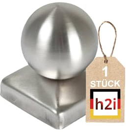 h2i Pfostenkappe Kugel | Edelstahl | 91 x 91 mm | 1 Stk. | Eckige Abdeckkappe für Garten Holzpfosten Pfostenträger & Zaunpfosten in Pyramidenform | Wetterschutz für Holz-Balken & Pfoste
