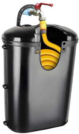 Soporte para manguera de jardín exterior, cesta de manguera de césped, resistente a la intemperie, robusta caja de almacenamiento para manguera de jardín y accesorios en el jardín