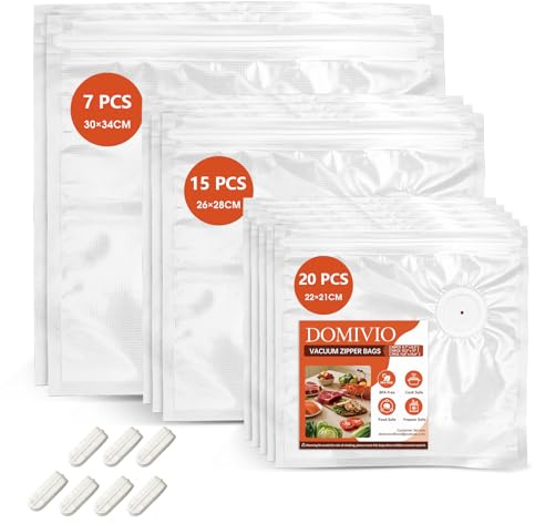 DOMIVIO Vakuumbeutel mit doppeltem Reißverschluss sind in den Größen ZIP-Bags-Diese wiederverwendbaren Sous-Vide-Beutel sind BPA-frei (42 ZIP-Beutel=(20)22x21cm+(15)26x28cm+(7)30x34cm)