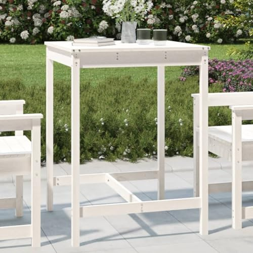 HaoChrymec Gartentisch Weiß aus Massivholz Kiefer, Stabil, Für Balkon, Garten, Terrasse, Beistelltisch Outdoor, Loungetisch Outdoor, 82.5 x 82.5 x 110 cm