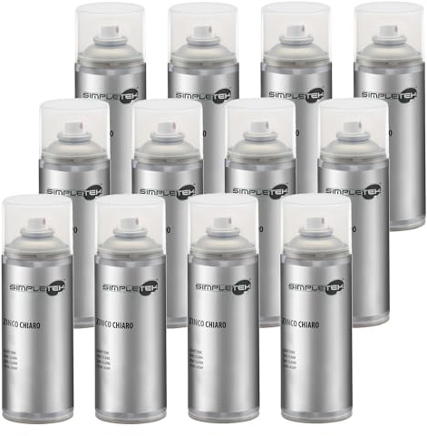 SIMPLETEK - 12 x Bombe Spray Peinture Zinc Clair à Froid Pour Métaux Galvaniques Protège De L'oxydation 400 ml (12 pièces)