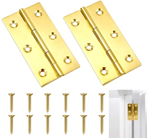 2 Pcs Brass Door Hinges, 2.5 Inch/63mm Brass Butt Hinges, Mini Folding Butt Hinge with Screws Furniture Hinges Durable Cabinet Hinge for Wooden Boxes Jewelry Boxes Wine Cases