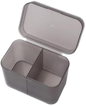 SEIWEI Recipiente de plástico con 2 compartimentos, dispensador de bastoncillos de algodón, caja de almacenamiento con tapa, organizador de herramientas de uñas de maquillaje para baño (negro mate)