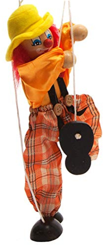 Ghzste Holz Marionette Puppen Ziehen String Puppen Clown Marionette String Clown Puppe Interaktive Spielzeug Vintage Clown Holz Marionette Hand Craft Toys Kinder Geschenke (orange)