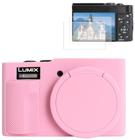 Rieibi Silicone Case for Panasonic Lumix ZS99/TZ99 Camera, Accessories for Panasonic Lumix DC-ZS99/TZ99 Case with 2 Pcs Screen Protectors, Detachable Lens Cover, Pink