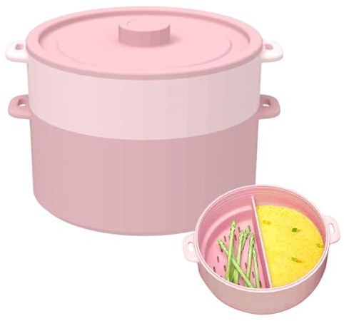 Vaporera para microondas para cocinar, doble capa con revestimiento antiadherente, plegable, para cocinar al vapor, microondas, para preparar comidas, almacenamiento de pasta, hogar, dormitorio