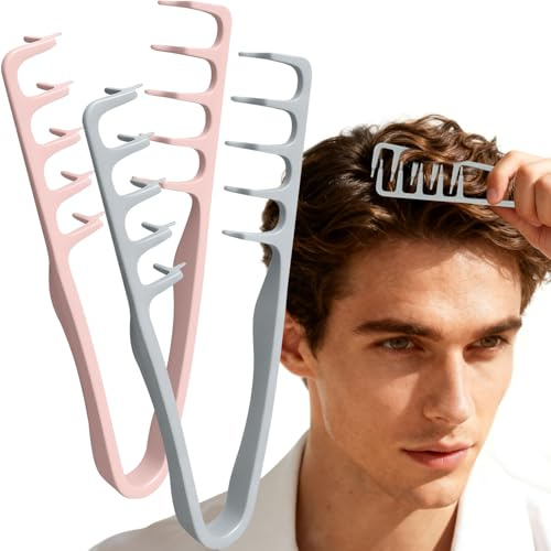 Pettine Denti Larghi per Texture - 2 Pezzi Pettine Capelli Volumizzante Ricci, Strumento Volumizzante per Radici, Texture Comb Accessorio per Volume Alle Radici e Rifinitura Frange per Uomo e Donne