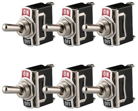 Interrupteur à Bascule 12V-24V-48V-110V/10A, 220V-230V/6A, SPST ON/OFF 2 Positions 2 Broches, pour Voiture Tableau de Bord Lumière (Pack de 6, Noir)