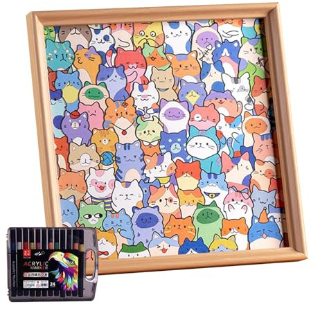 DIY hölzerner Katzen-Bilderrahmen-Bastelsatz 2-in-1-Puzzles Foto Kombinieren Sie Puzzlespaß mit kreativem Malen für Frauen, Mädchen, Jugendliche, Teenager, Zuhause, Tischplatte,Bücherregal